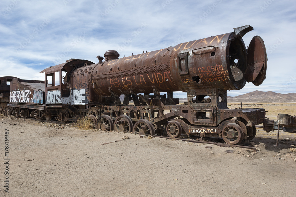 The old train at the train cemetery near Salar de Uyuni, Bolivia