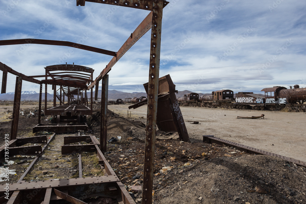The old train at the train cemetery near Salar de Uyuni, Bolivia The old train at the train cemetery near Salar de Uyuni, Bolivia