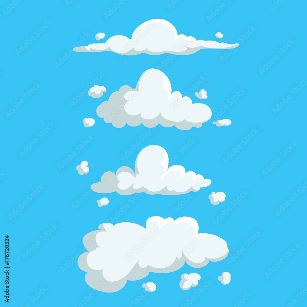 Cartoon cute cloud trendy design icons set. Vector illustration of weather or sky background. Cartoon cute cloud trendy design icons set. Vector illustration of weather or sky background.