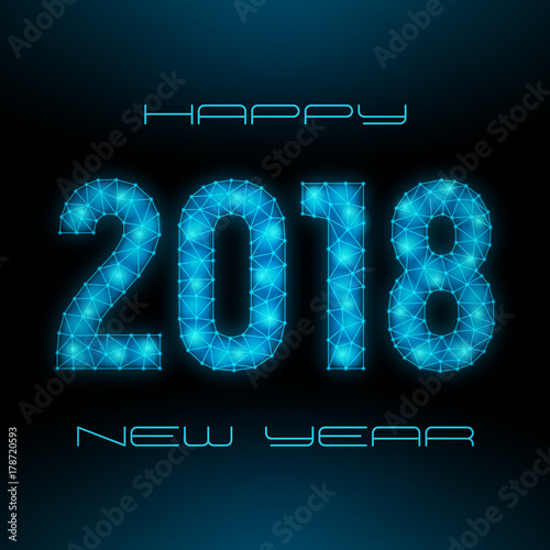 Vector shining low-poly 2018 Happy New Year banner.
