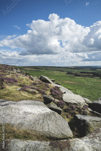Beautiful vibrant landscape image of Burbage Edge and Rocks in Summer in Peak District England © veneratio
