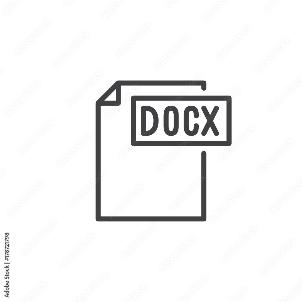 Docx format document line icon, outline vector sign, linear style pictogram isolated on white. File formats symbol, logo illustration. Editable stroke Docx format document line icon, outline vector sign, linear style pictogram isolated on white. File formats symbol, logo illustration. Editable stroke