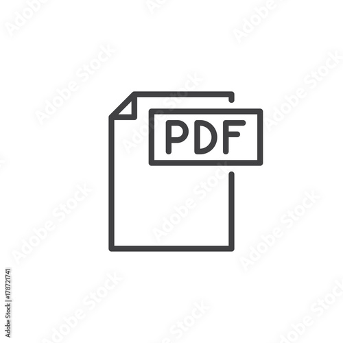PDF format document line icon, outline vector sign, linear style pictogram isolated on white. File formats symbol, logo illustration. Editable stroke
