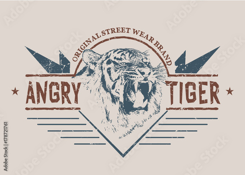 angry tiger graphic retro label.Prints vector design for t-shirt or other wear