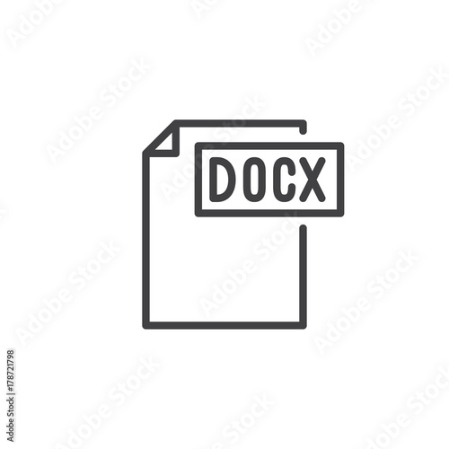 Docx format document line icon, outline vector sign, linear style pictogram isolated on white. File formats symbol, logo illustration. Editable stroke