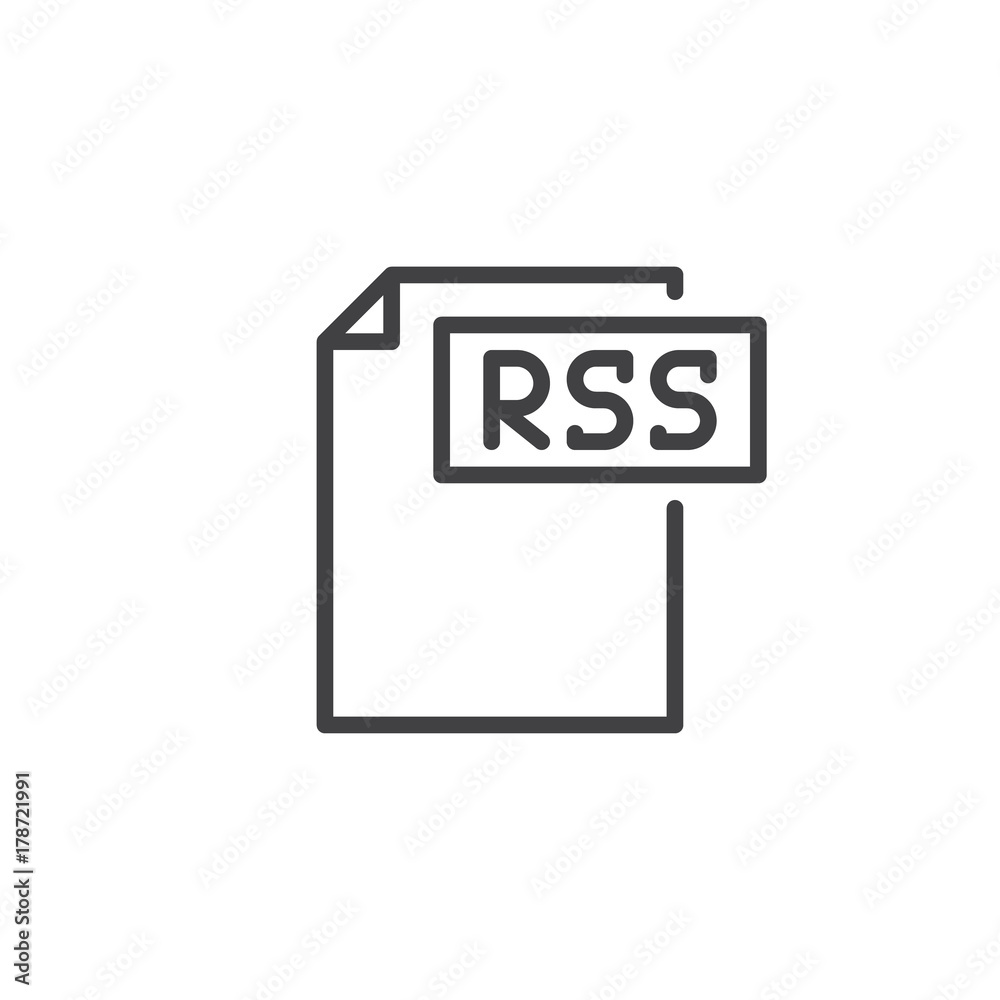 Rss format document line icon, outline vector sign, linear style pictogram isolated on white. File formats symbol, logo illustration. Editable stroke Rss format document line icon, outline vector sign, linear style pictogram isolated on white. File formats symbol, logo illustration. Editable stroke