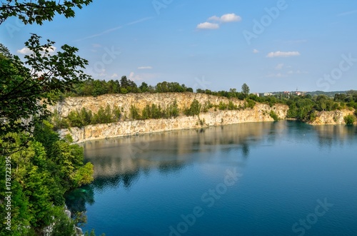 Beautiful quarry with blue water. Water reservoir Zakrzowek in Krakow, Poland.
