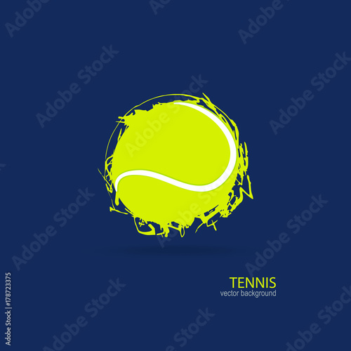 Vector tennis ball. Design print for T-shirts. Element sports for the poster, banner, flyer. Hand drawing, brush element, isolated on a wooden background.