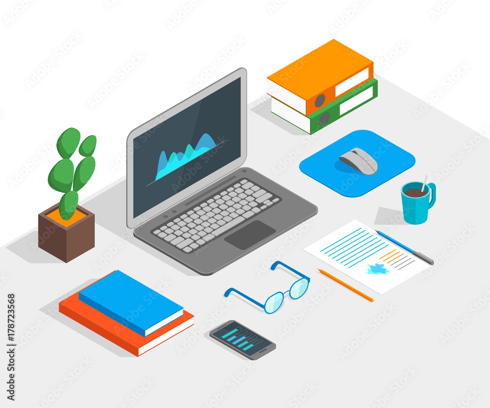 Workspace Concept 3d Isometric View. Vector Workspace Concept 3d Isometric View. Vector