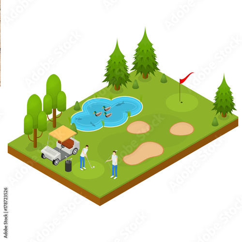 Golf Composition Concept 3d Isometric View. Vector