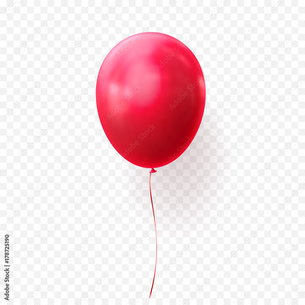 Red balloon vector illustration on transparent background. Glossy