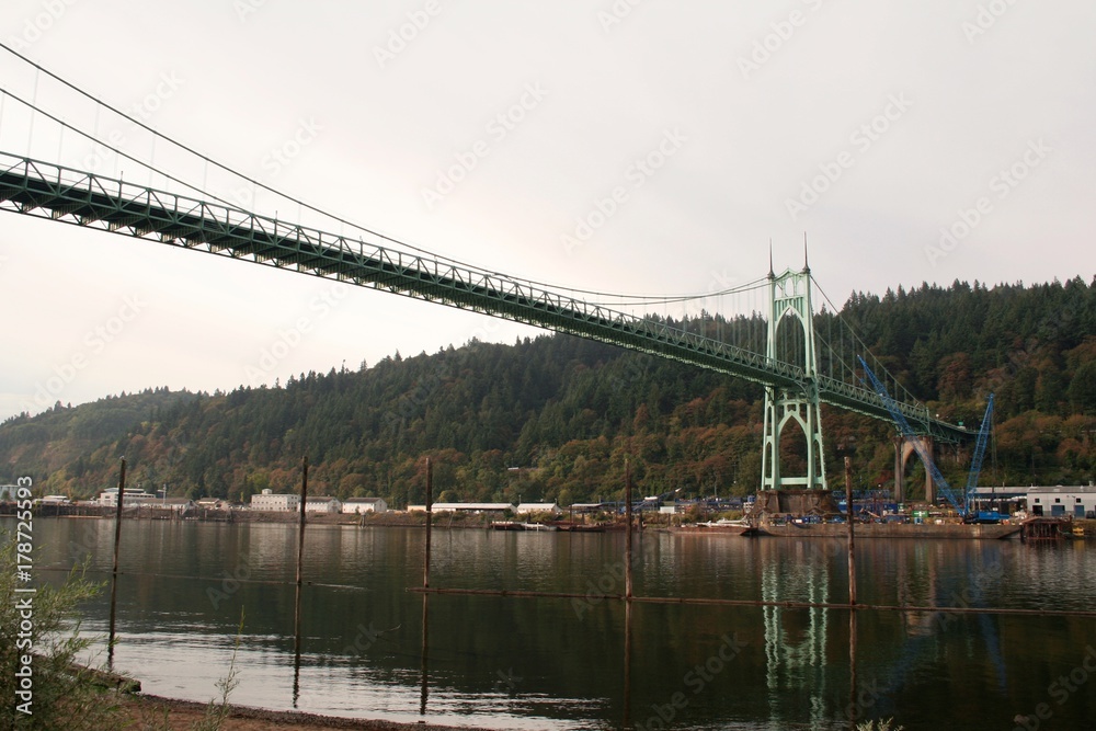 A view on St. Johns Bridge in Portland, Oregon
