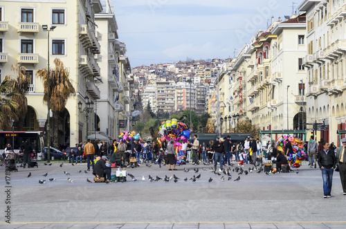 THESSALONIKI, GREECE - MARCH 26: Aristotelous Square on March 26, 2017 in Thessaloniki, Greece. Aristotelous Square is the main city square of Thessaloniki and is located on the city's waterfront. photo