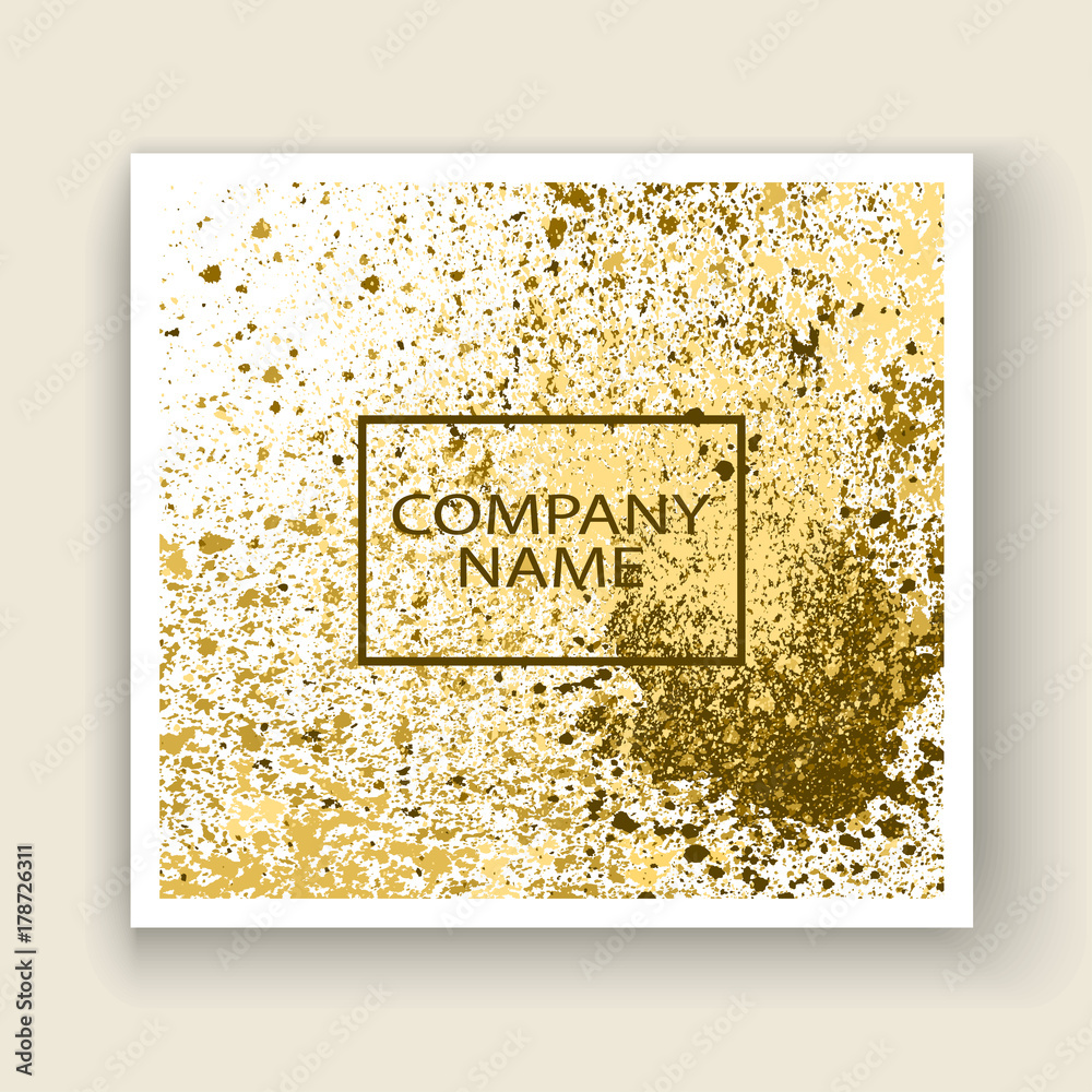 Neon gold explosion paint splatter artistic cover frame design. Decorative xmas splash spray texture white background. Trendy template vector Cover Report Catalog Brochure Flyer Poster Banner Neon gold explosion paint splatter artistic cover frame design. Decorative xmas splash spray texture white background. Trendy template vector Cover Report Catalog Brochure Flyer Poster Banner