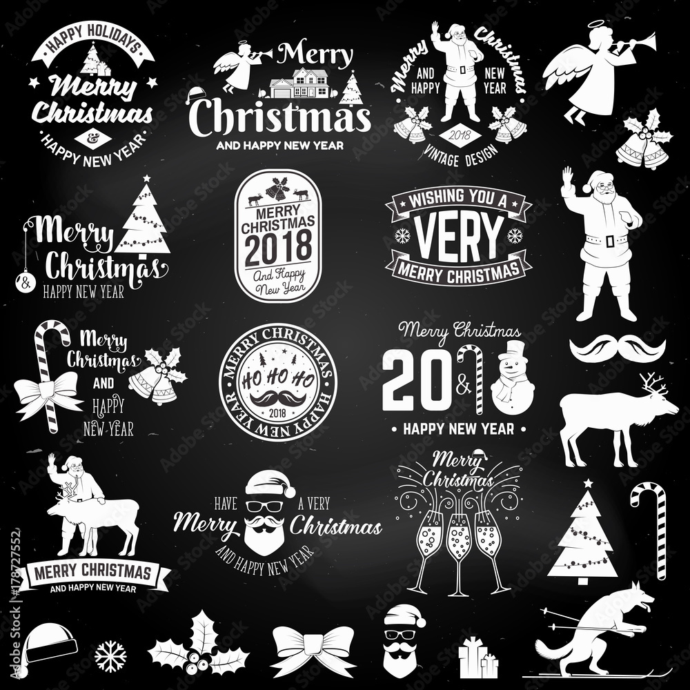 Fototapeta premium Merry Christmas and Happy New Year 2018 retro template with Santa Claus
