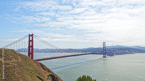 View from Hawk Hill in Marin County, California of the Golden Gate Bridge to San Francisco