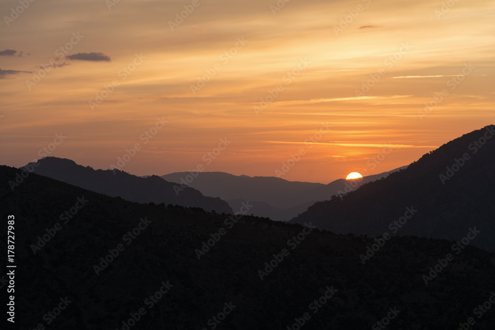 dramatic sunrise in the mountains of Corsica