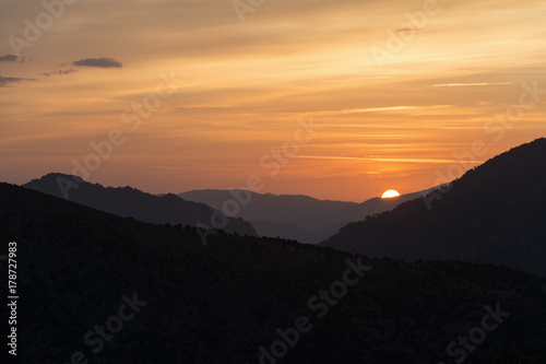 dramatic sunrise in the mountains of Corsica