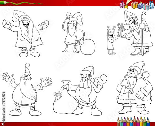 Fototapeta Naklejka Na Ścianę i Meble -  Santa Claus characters collection coloring book
