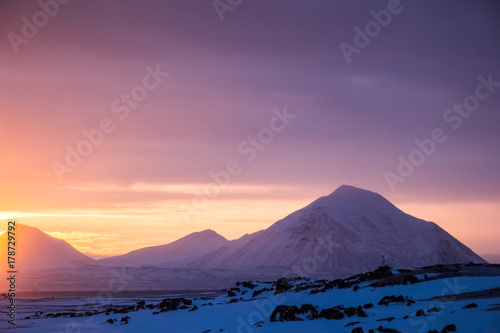 Sunset on mountain in the Arctic.