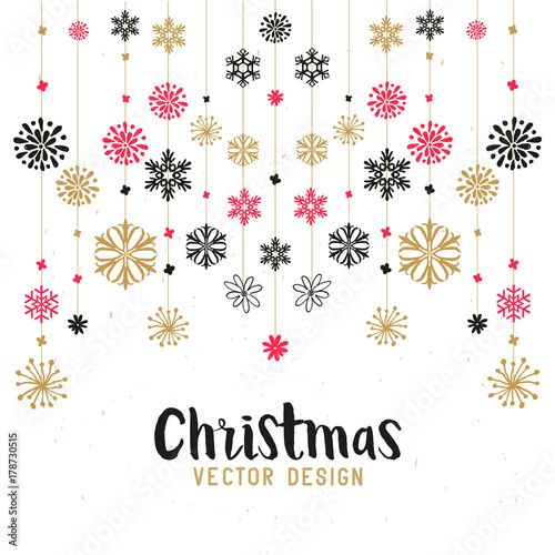 Hanging snowflake festive decorations. Vector illustration.