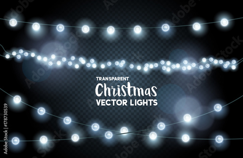silver glowing christmas lights collection. vector illustration.