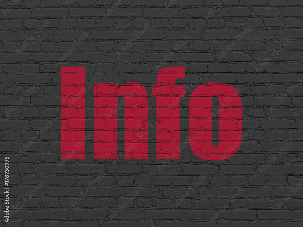 Information concept: Painted red text Info on Black Brick wall background Information concept: Painted red text Info on Black Brick wall background