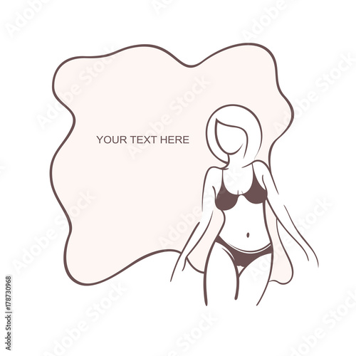 Sexy fitness figure of a girl in the evening dress. Intimate sexy lady, model in a pose. Lovely elastic ass bikini zone. Drawn graphics for design, background
