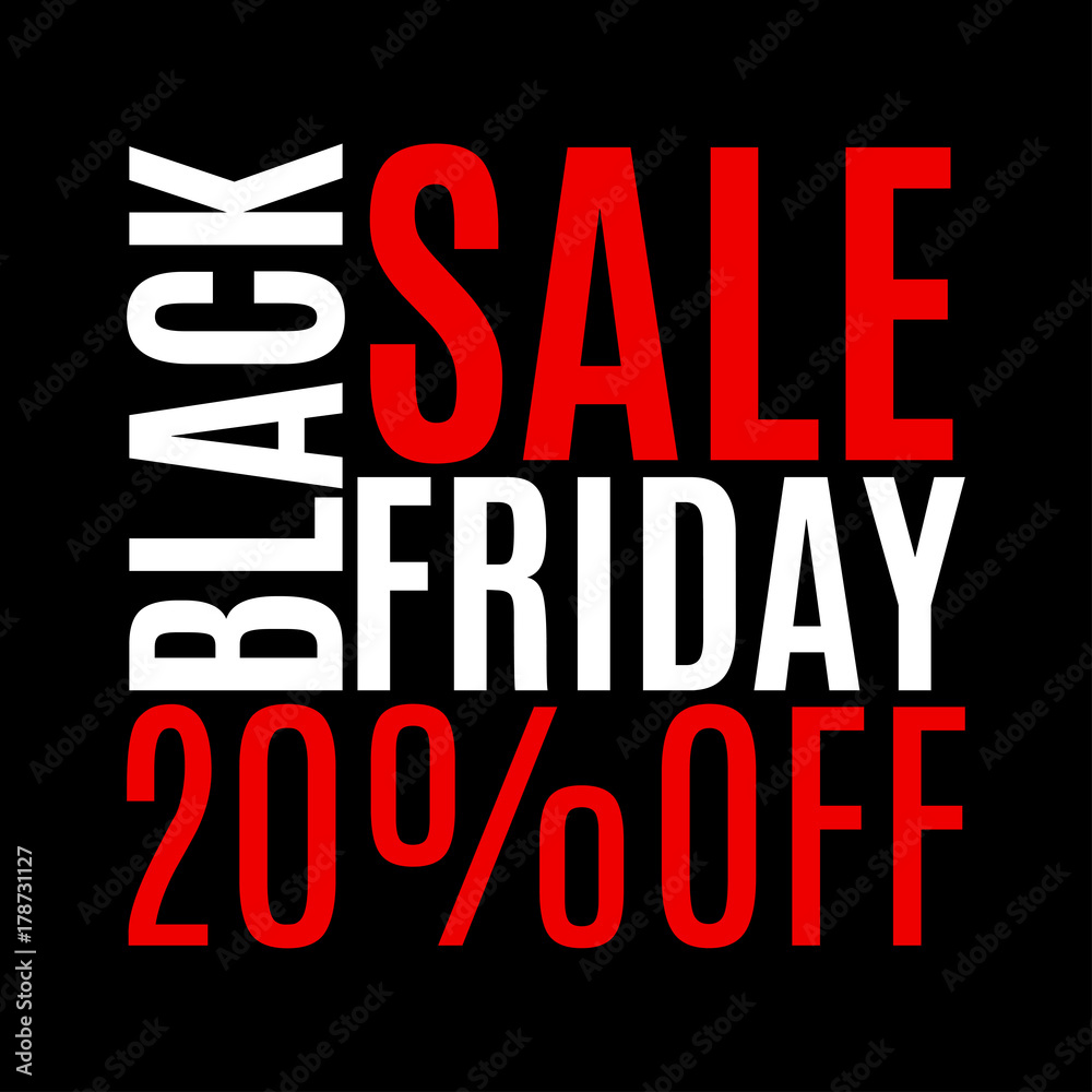 20 percent price off. Black Friday sale banner. Discount background. Special offer, flyer, promo design element. Vector illustration.