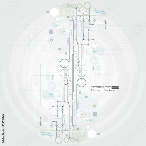 Abstract technology background with various technological elements. Vector illustration.