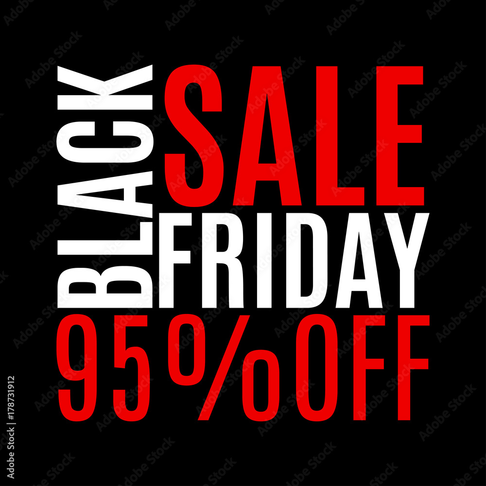 95 percent price off. Black Friday sale banner. Discount background. Special offer, flyer, promo design element. Vector illustration.