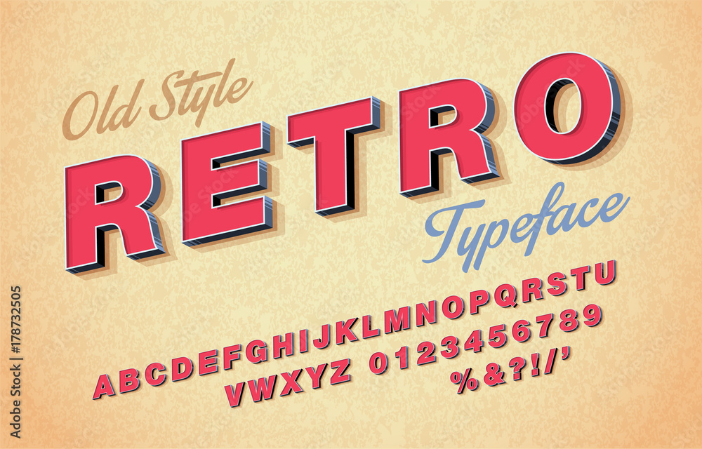 Vector of retro font and alphabet. 3d Italic style - obrazy, fototapety, plakaty 