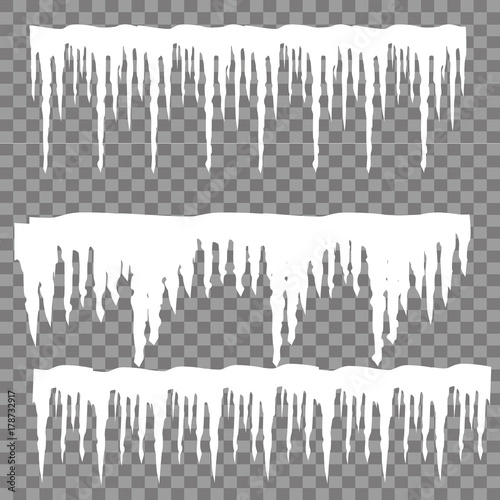 Set of snow icicles isolated on transparent background. Vector illustration