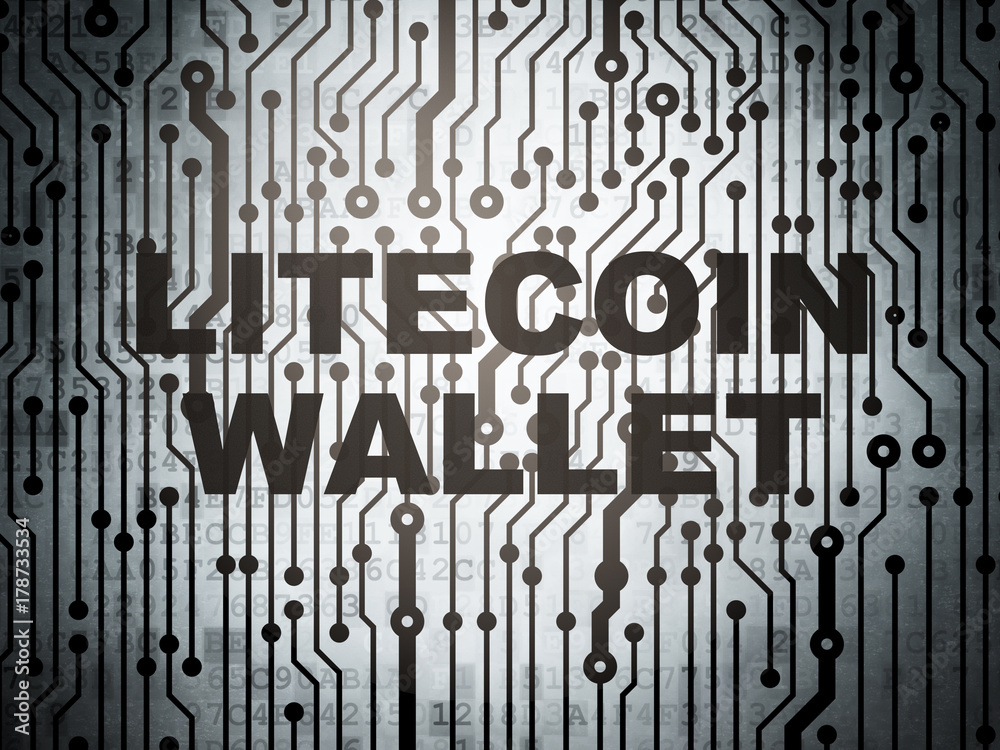 Cryptocurrency concept: circuit board with word Litecoin Wallet, 3D rendering Cryptocurrency concept: circuit board with word Litecoin Wallet, 3D rendering