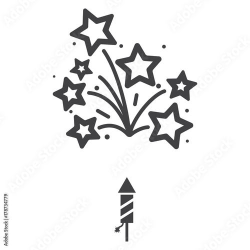 Fireworks launching and explosion in the sky line concept, outline vector sign