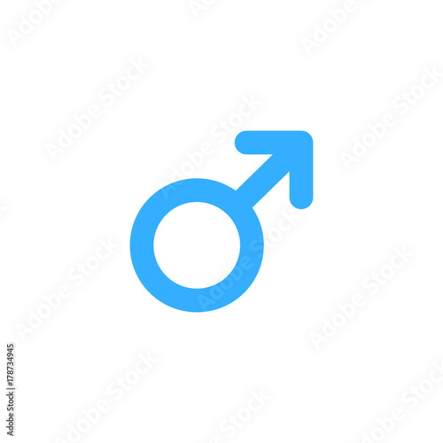 Male sex icon. Blue gender type icon. Mars sign on white background.