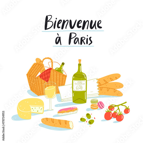 Welcome to Paris picnic illustration