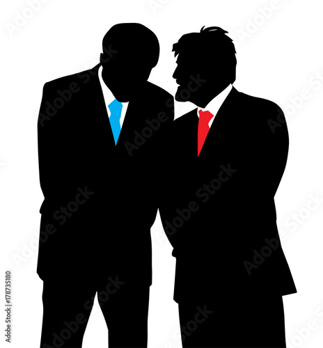 Two businessmen discreet conversation. Telling a secret.