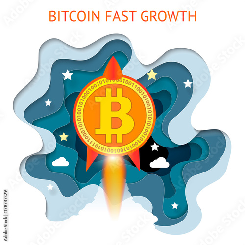 Bitcoin is fast growing. Cryptocurrency financial system grows. Digital currency, technology worldwide network concept