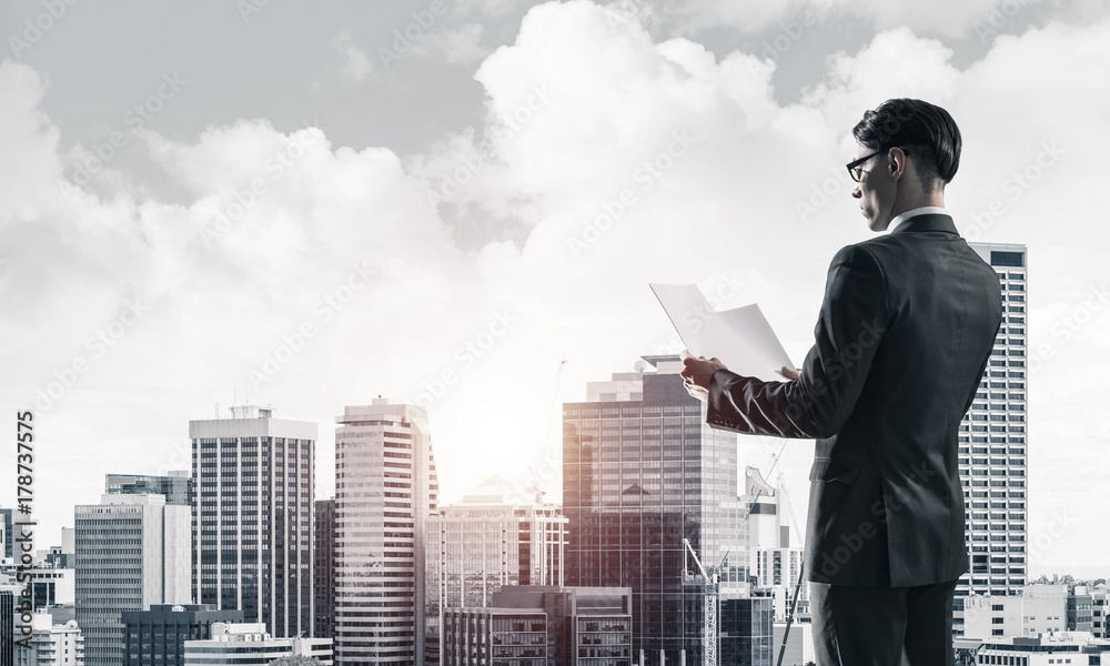 Concept of business success and control with confident boss agai
