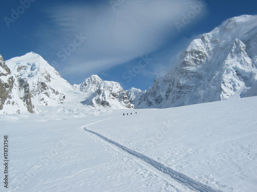 Climbers Skiing the Southeast Fork of the Kahiltna Glacier photo