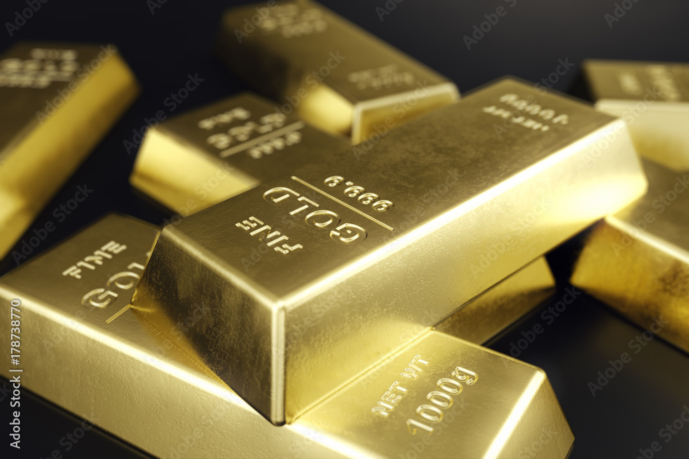 Stack close-up Gold Bars, weight of Gold Bars 1000 grams Concept of wealth and reserve. Concept of success in business and finance. 3d rendering Stack close-up Gold Bars, weight of Gold Bars 1000 grams Concept of wealth and reserve. Concept of success in business and finance. 3d rendering