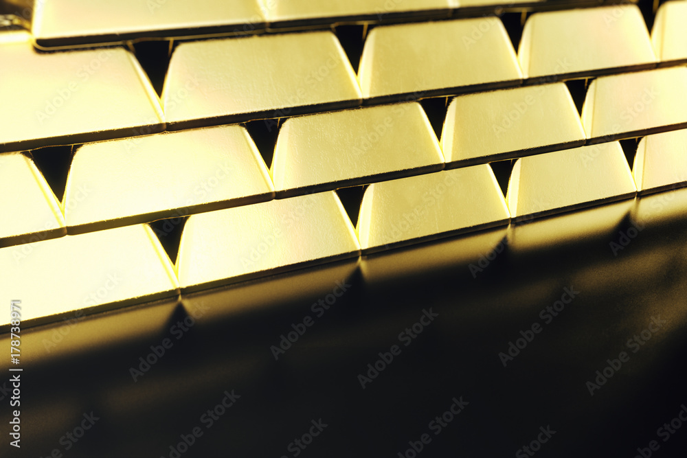 Stack close-up Gold Bars, weight of Gold Bars 1000 grams Concept of wealth and reserve. Concept of success in business and finance, 3d rendering