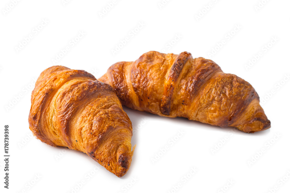 two croissant isolated on a white background