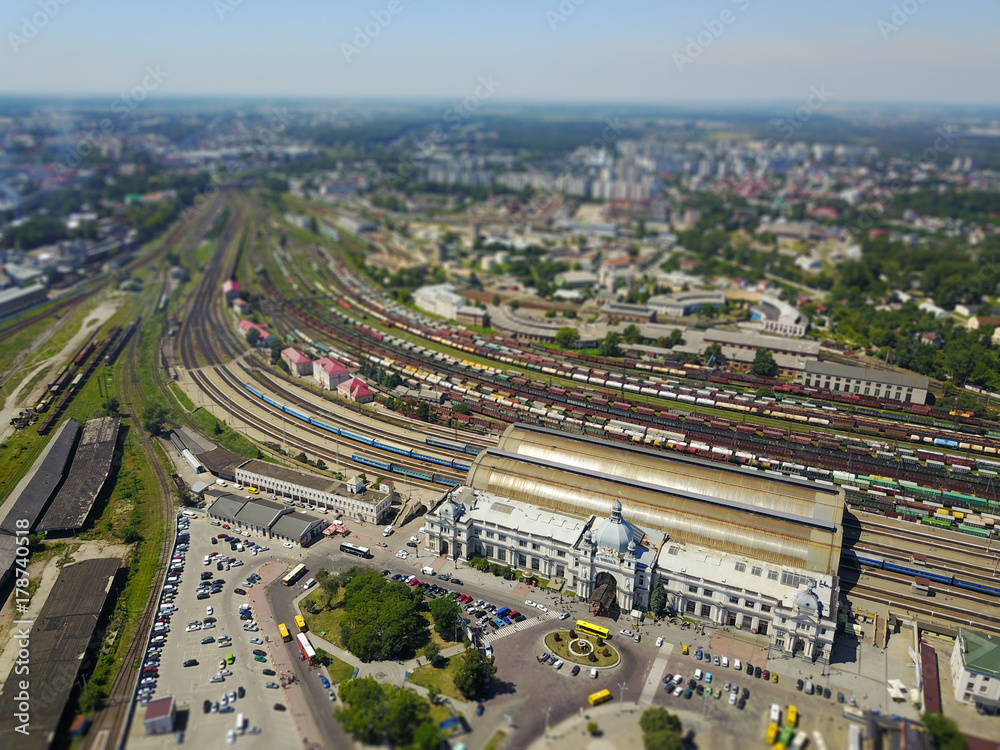 Ukraine, Lviv, railway station, train station, beautiful photo from quadcopter, dron