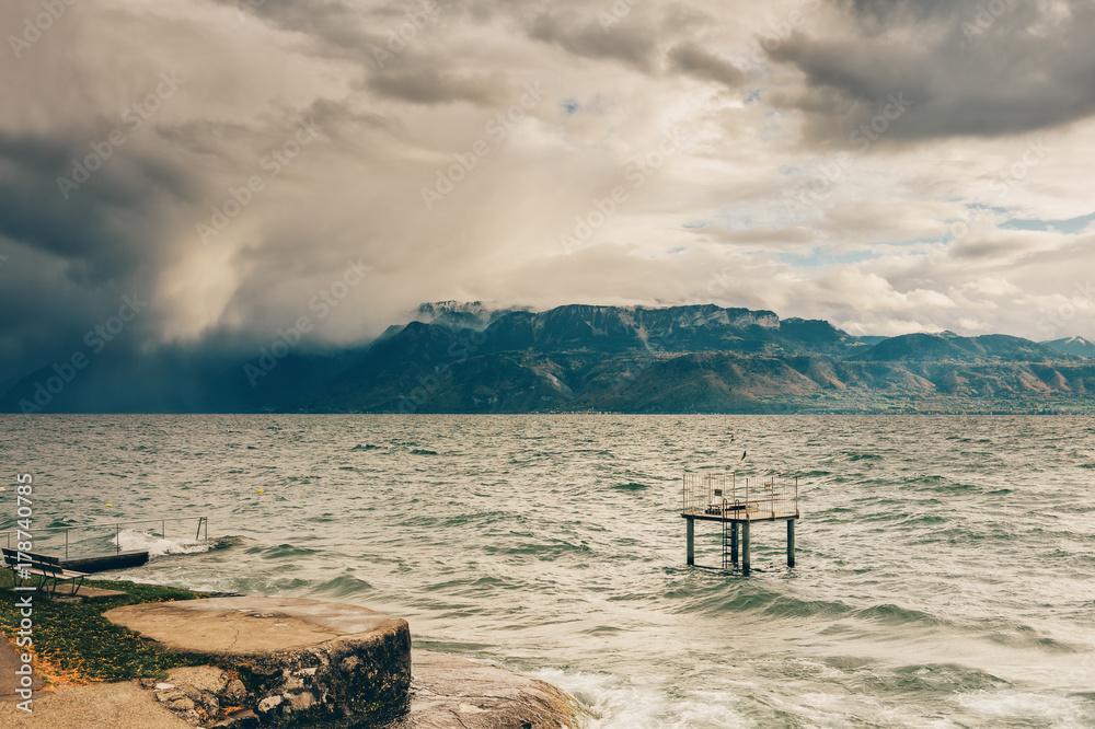Coming storm over lake Geneva, Lausanne area, canton of Vaud, Switzerland