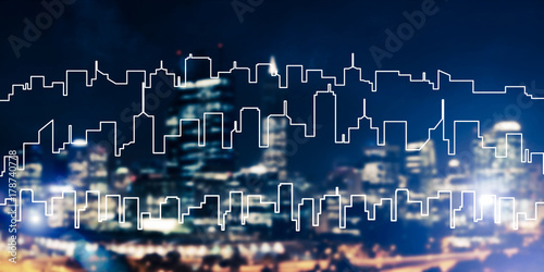 Background conceptual image of night illuminated town as symbol 