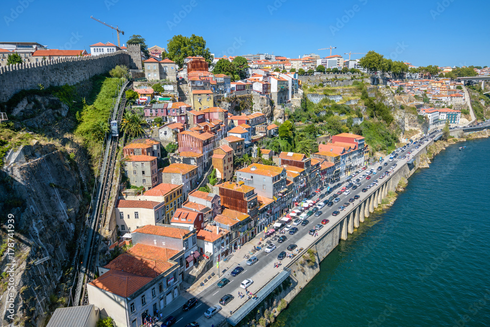 View of Porto and Douro river from Dom Luís I Bridge.