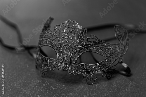 Close up of Mardi Gras or Carnival mask on a black background
