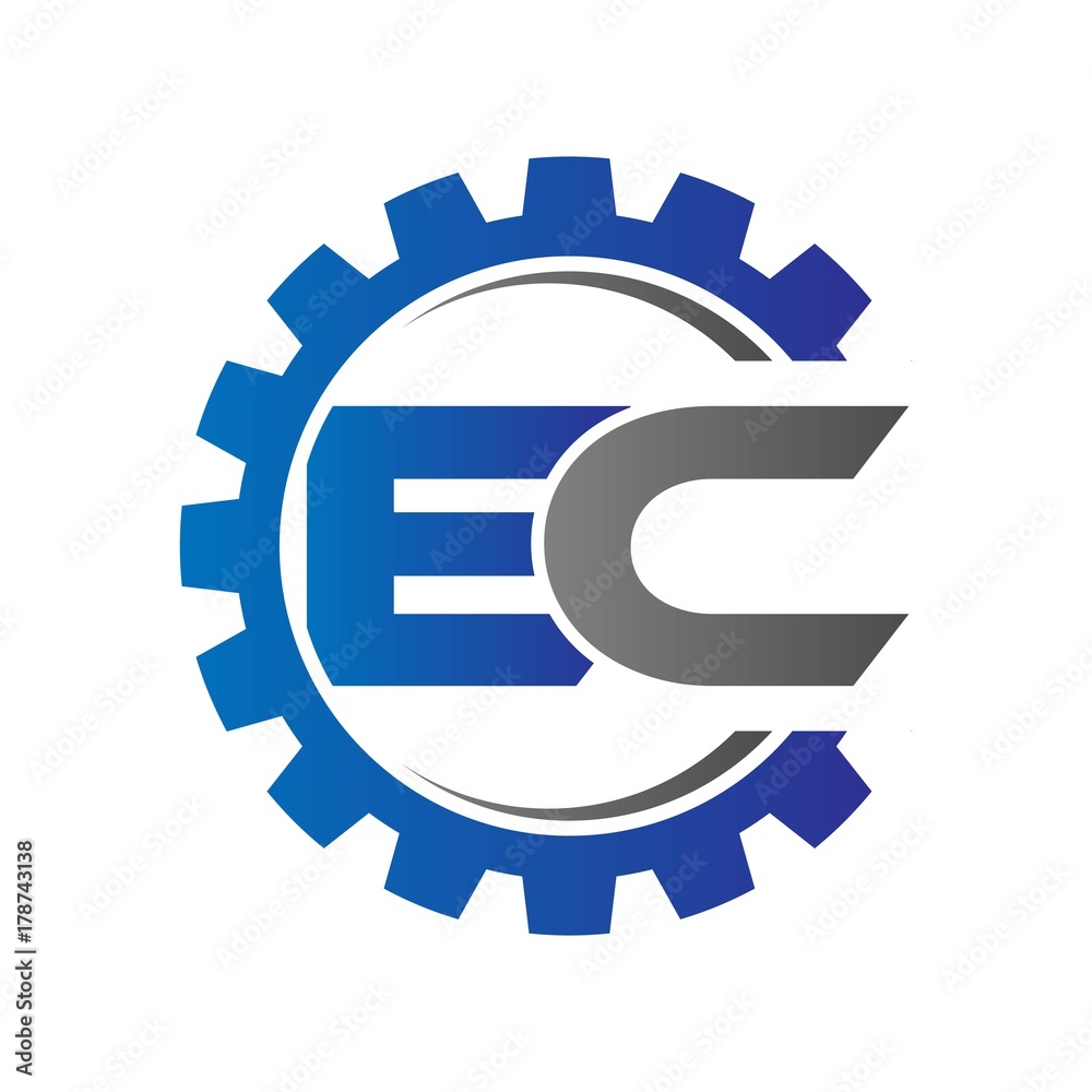 ec initial logo vector with gear blue gray ec initial logo vector with gear blue gray